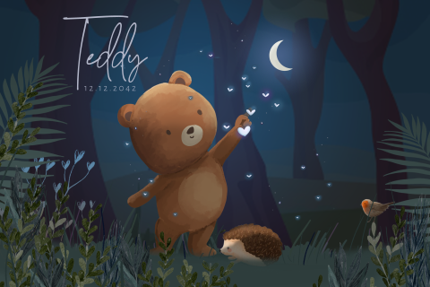 Memorybox winterliefde met een beertje in het bos