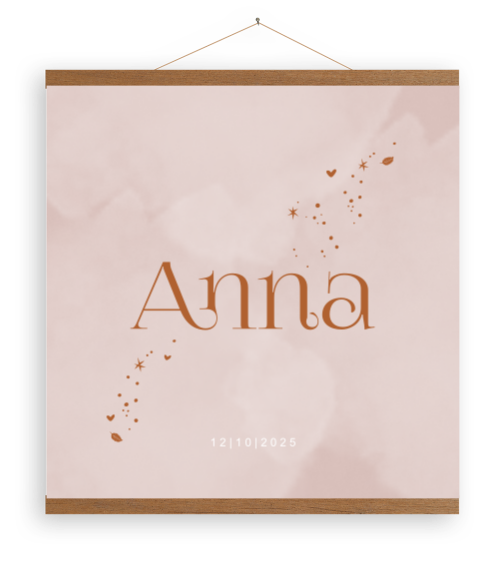 Roze canvasposter met houten latjes