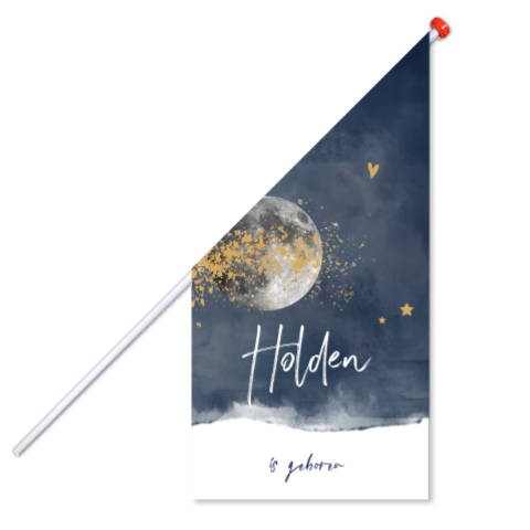 Geboortevlag jongen maan watercolor blauw