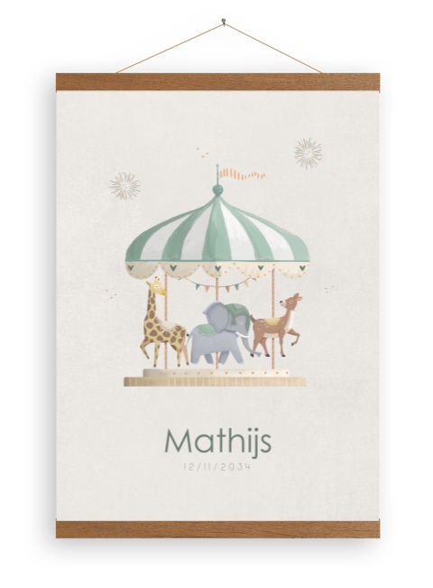 Beige canvasposter met draaimolen voor jongen