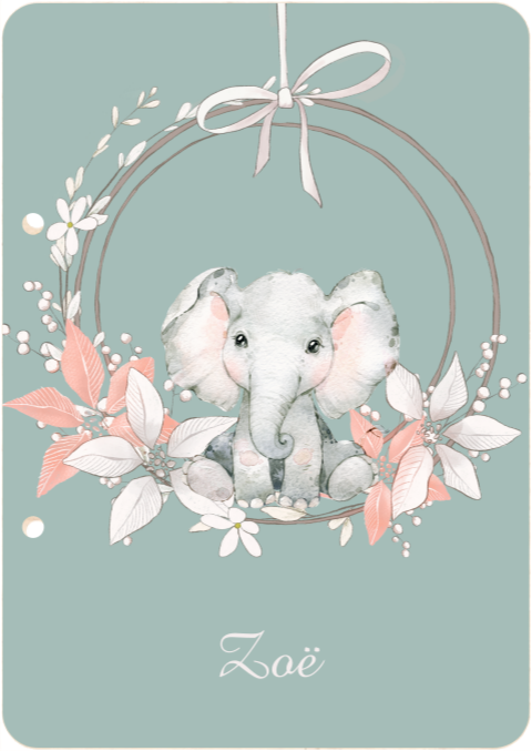Houten bewaarbundel olifant en bloemen