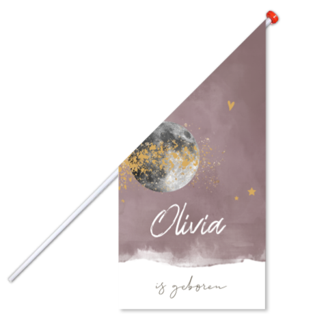 Geboortevlag meisje maan watercolor terracotta