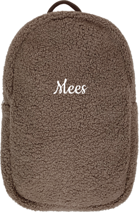 Teddy rugtas met naam in taupe