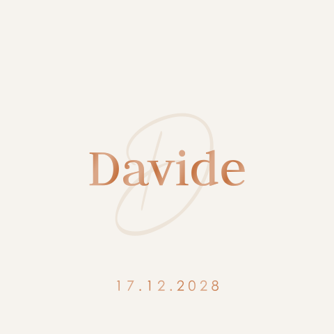 Geboortekaartje met initiaal en naam in hoogglans bruin