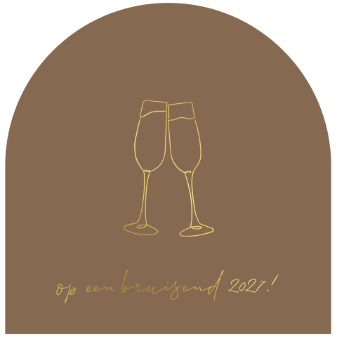 Nieuwjaarskaart champagne glazen lijntekening goudfolie