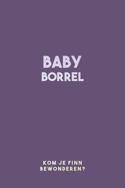 Paarse unisex uitnodiging babyborrel met holografisch folie