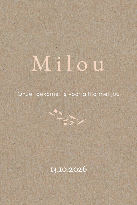 Een klassiek geboortekaartje op kraftpapier voor een meisje
