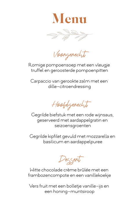Menukaart voor jullie bruiloft met minimalistisch design - Botanical Chic
