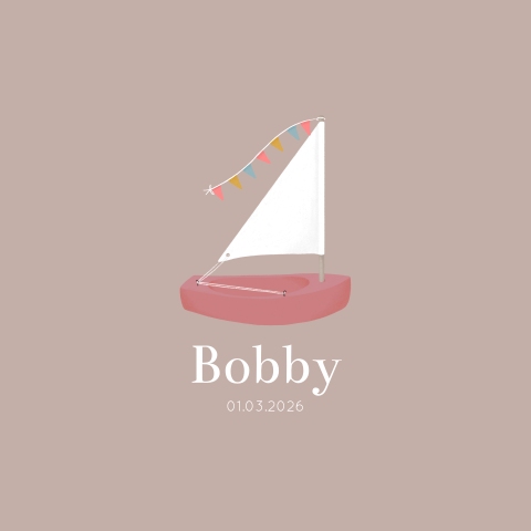 Geboortekaartje voor een meisje met een bootje met slingertje