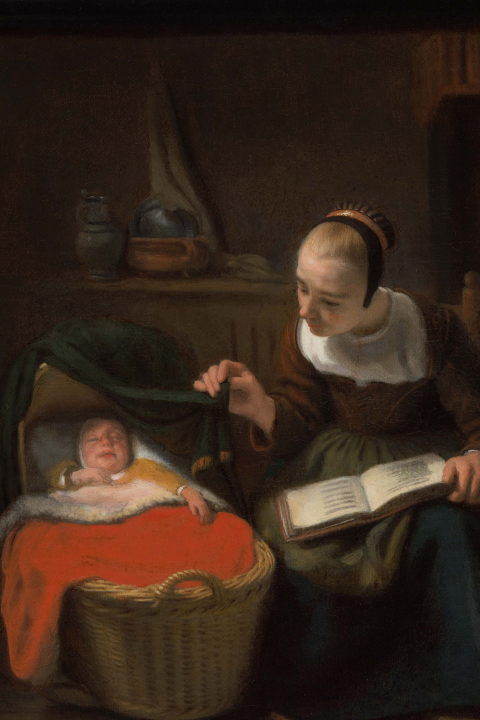 Wenskaart met schilderij van moeder en baby