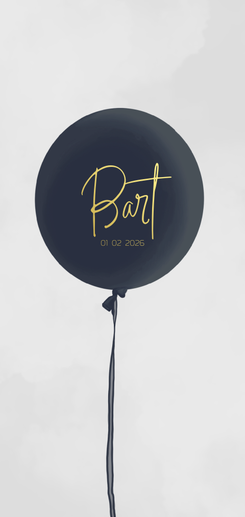 Geboortekaartje met ballon, wolken en gouden details