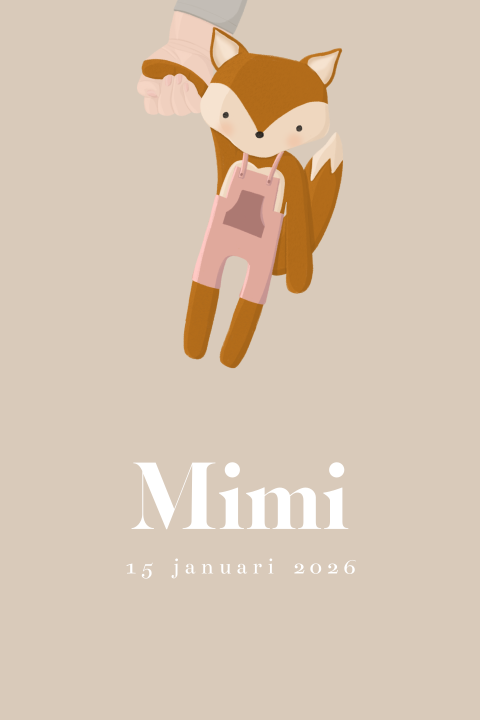 Geboortekaartje met een vosje voor een meisje