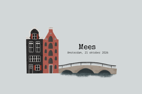 Geboortekaartje voor een jongen met grachtenpanden in Amsterdam
