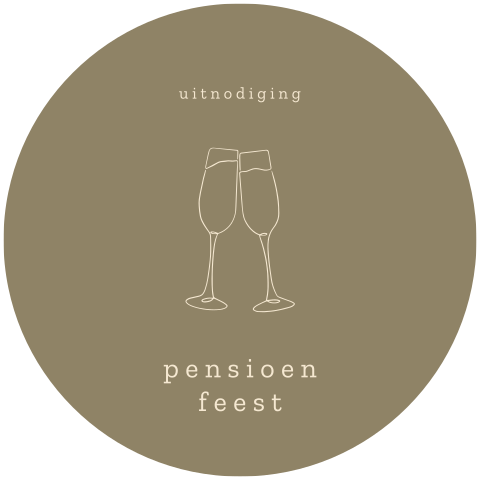 Ronde uitnodiging pensioen feest champagne glazen