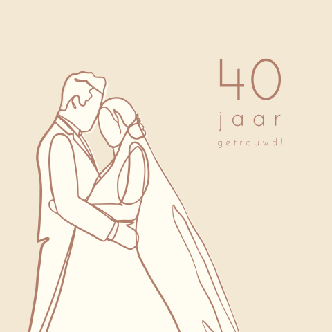 Wenskaart jubileum 40 jaar getrouwd one line art