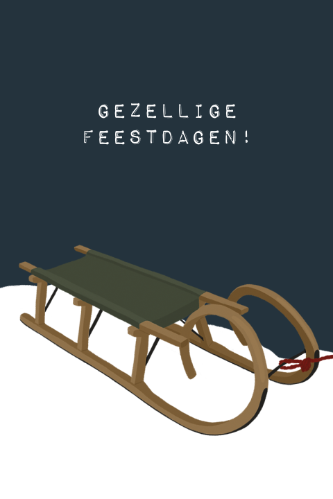 Kerstkaart 'Gezellige feestdagen' met slee