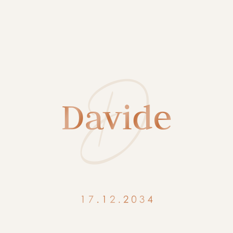 Geboortekaartje met initiaal en naam in hoogglans bruin