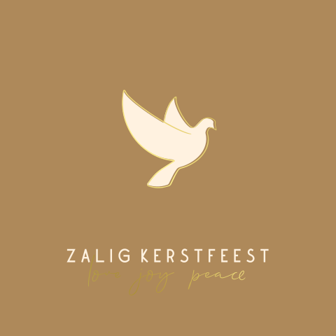 Kerstkaart duifje met goudfolie 'zalig kerstfeest'