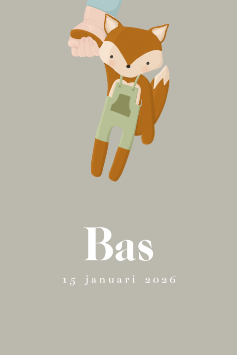 Geboortekaartje voor een jongen met een vosje en een handje