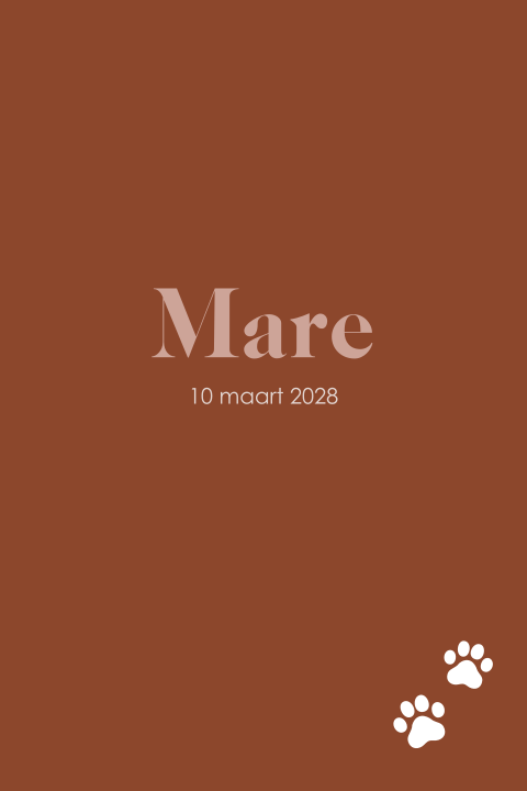 Geboortekaartje met uitgestapte hondenpootjes