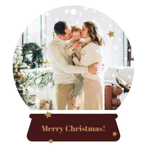 Kerstkaart in de vorm van schudbol met eigen foto