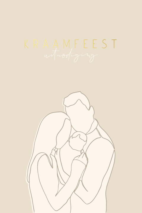 Uitnodiging kraamfeest one line art met goudfolie