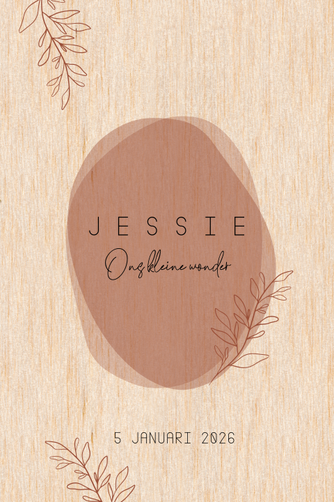 Lief geboortekaartje op hout voor een meisje met natuurlijke kleuren