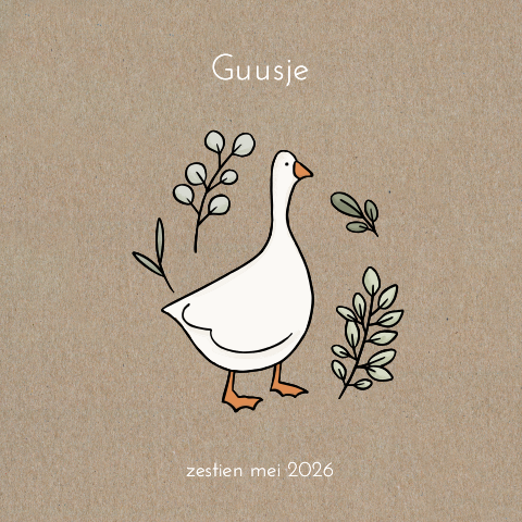 Lief geboortekaartje op kraftpapier met gans voor een jongen of meisje