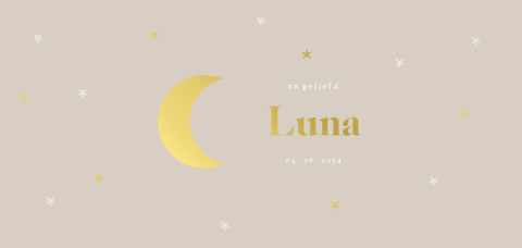 Schattig geboortekaartje met gouden sterretjes en maan voor een meisje