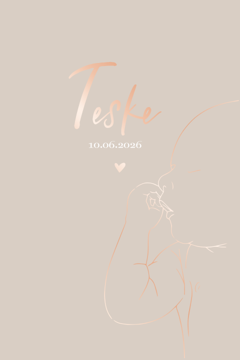 Lief geboortekaartje met lijntekening en roségoudfolie voor een meisje