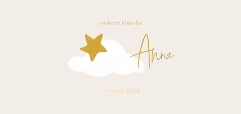Hip geboortekaartje voor meisje met sterretje en wolkje
