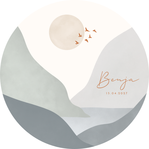 Ronde raamsticker passend bij jongenskaartje bergen