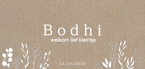 Botanisch geboortekaartje van kraftpapier voor een meisje