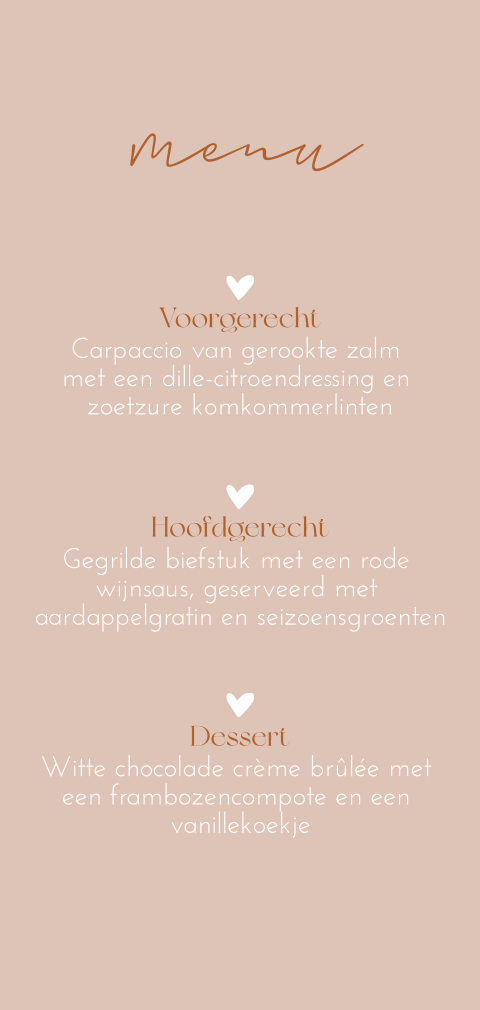 Menukaart voor een bruiloft in minimalistische stijl - Rustic Romance