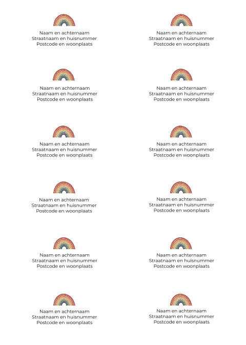 12 regenboog adresstickers met rechte hoeken