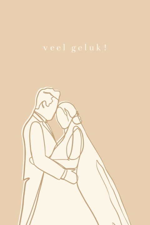 Wenskaart trouwen bruidspaar one line art