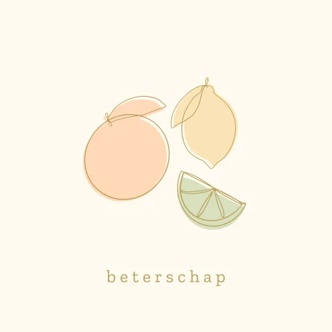 Wenskaart beterschap fruit one line art