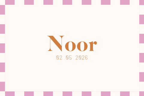Geboortekaartje colorblocking met geblokte roze rand