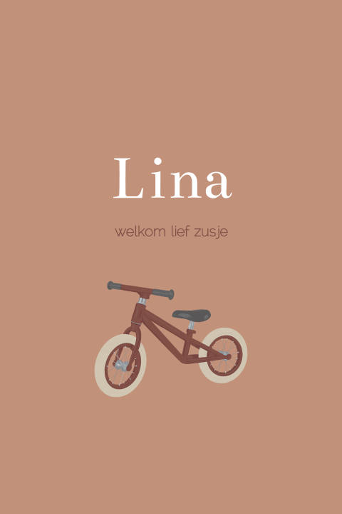 Geboortekaartje voor een zusje met fietsje in natuurlijke tinten