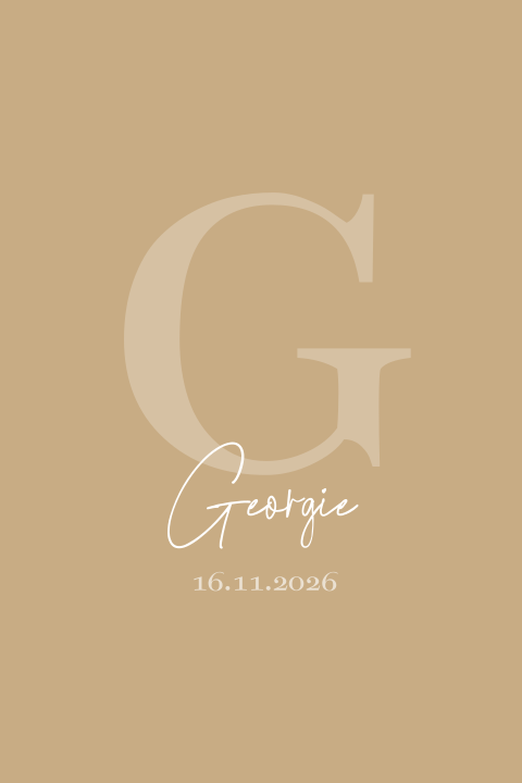 Geel minimalistisch geboortekaartje met initiaal voor een meisje