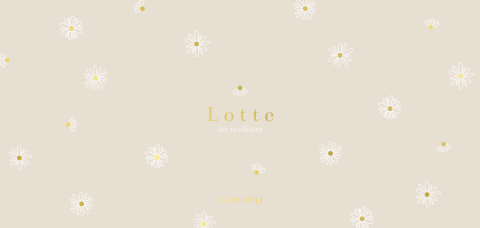 Lief geboortekaartje met madeliefjes met goud hartje voor een meisje