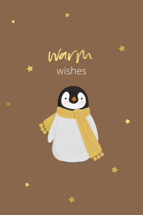 Kerstkaartje pinguin 'warm wishes' en goudfolie
