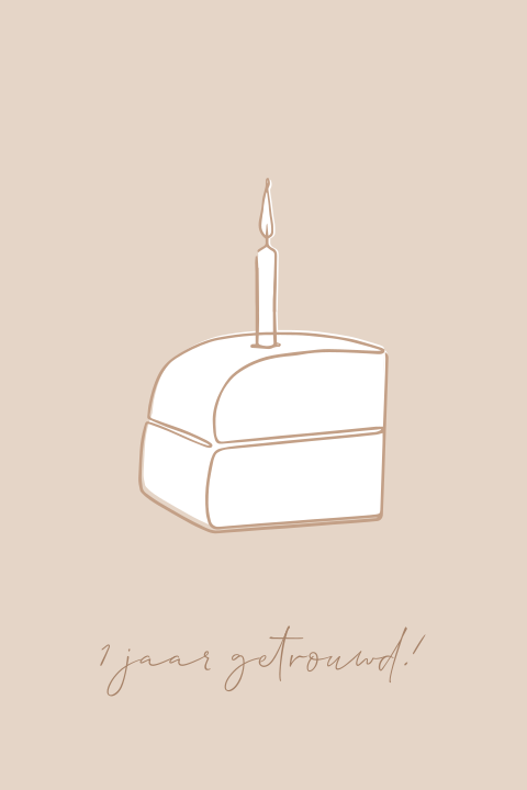 Wenskaart huwelijksjubileum taart one line art