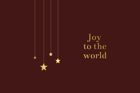 Kerstkaartje 'Joy to the world' met prachtige goudfolie sterretjes