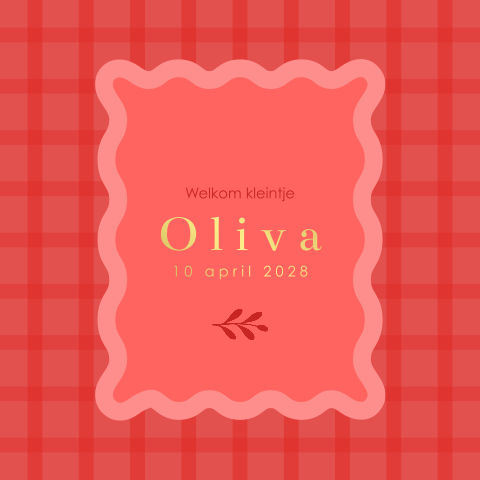 Kleurig geboortekaartje met ruitjes en goudfolie voor een meisje