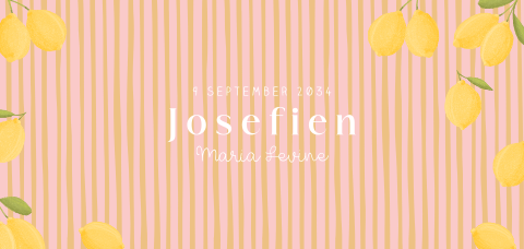 Geboortekaartje met streeppatroon en citroentjes voor een meisje