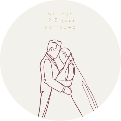 Ronde uitnodiging huwelijksjubileum 12,5 jaar getrouwd one line art