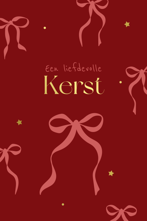Trendy roze kerstkaart met roze strikken en goudfolie