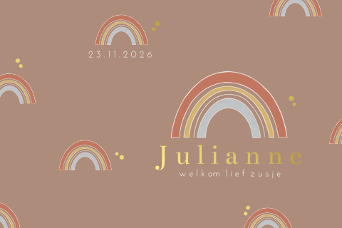 Geboortekaartje voor een meisje met regenbogen en goudfolie
