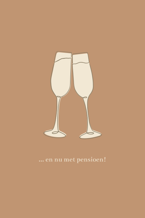 Wenskaart met pensioen champagne one line art